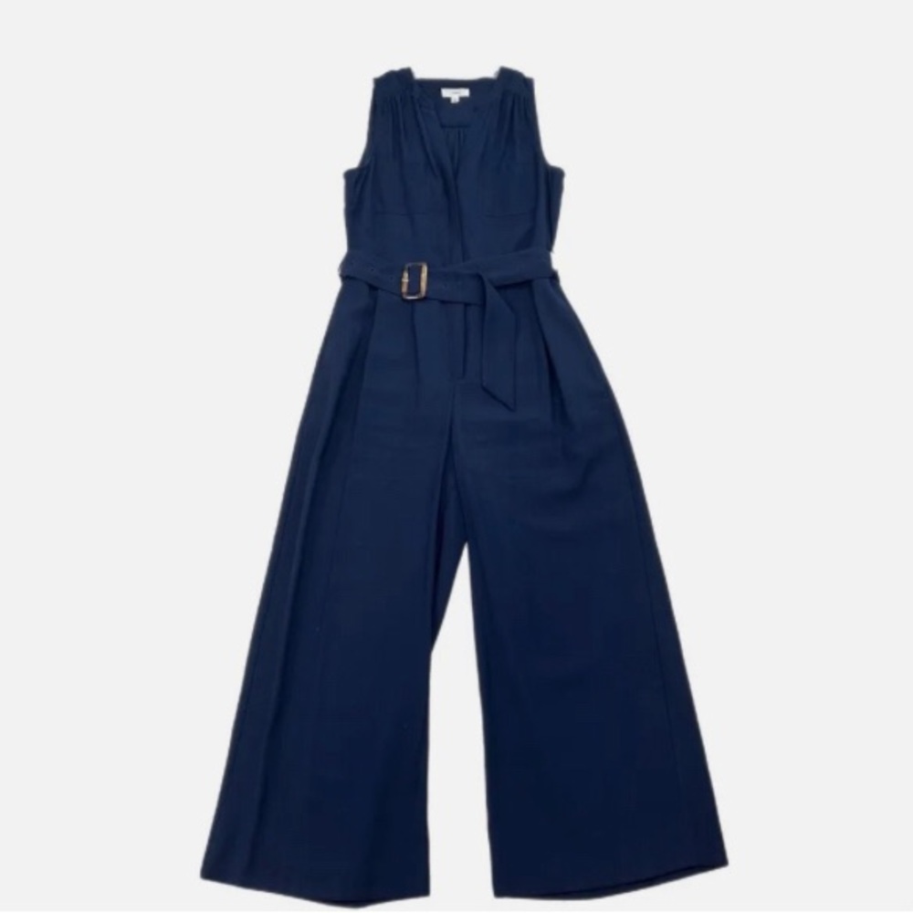 NEW Wide Leg Cropped Sleeveless Belted Navy Navy Jumpsuit S